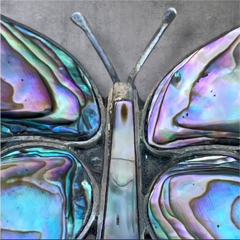 Vintage Butterfly Abalone Inlay Silver Mexico Pin Brooch - Picture 10 of 13